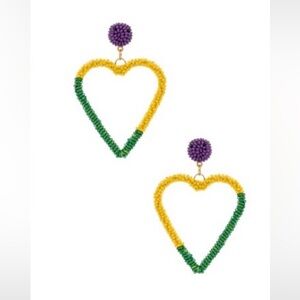 Mardi Gras Heart Drop Beaded Earrings Seed Bead New
